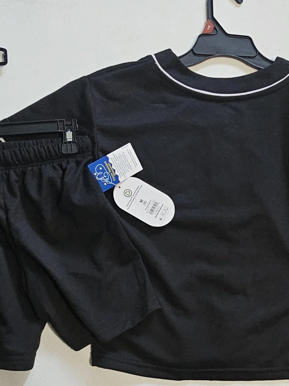 Black Two-Piece Baseball Tee and Shorts Set with White Trim Boys Pijama Set